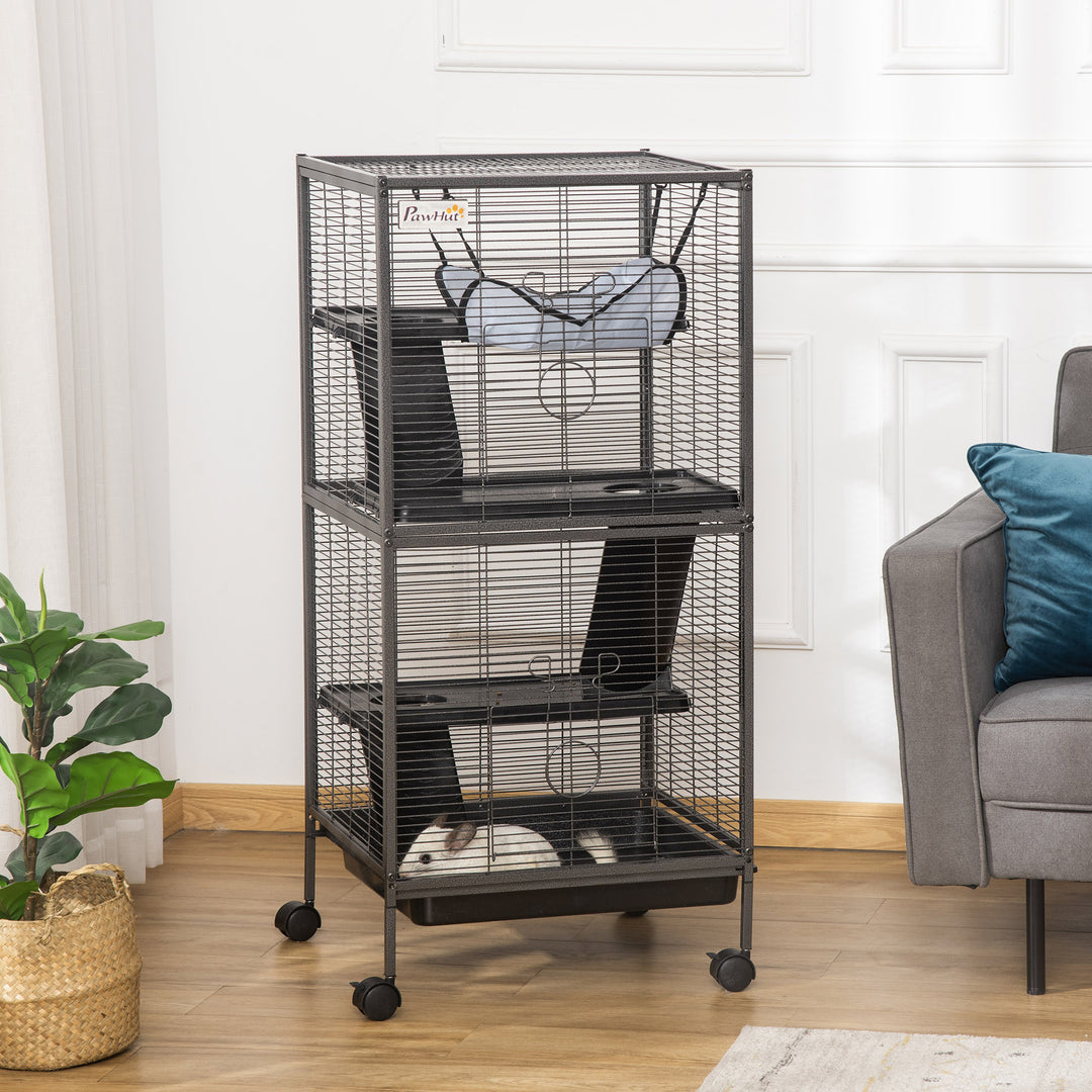 Small Animal Cage with Wheels Pet Home for Chinchillas, Ferrets, Kittens , Hammock, 4 Platforms and Removable Tray