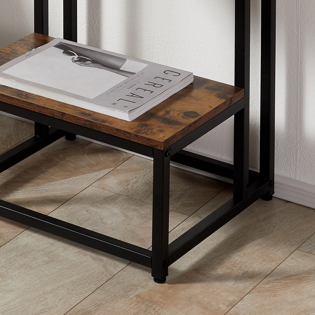 Side Table, Double Layer End Table, Modern Coffee Table with Steel Frame and Adjustable Non-Slip Feet for Living room, Bedroom, Rustic Brown