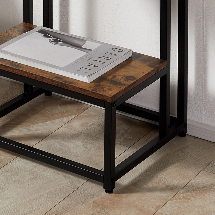 Side Table, Double Layer End Table, Modern Coffee Table with Steel Frame and Adjustable Non-Slip Feet for Living room, Bedroom, Rustic Brown