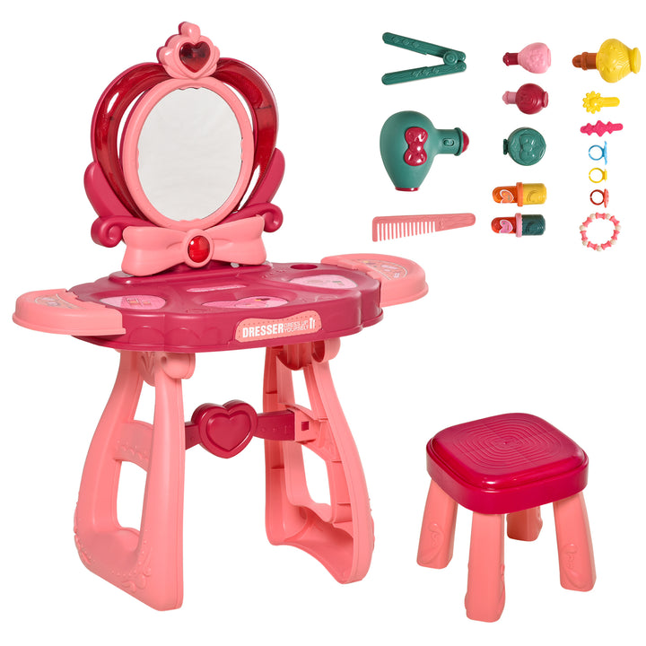 36 Pcs Children Vanity Musical Dressing Table Kids Magic Glamour Princess Mirror Make Up Desk With Stool Beauty Kit Lights Toy for 3 Years Old