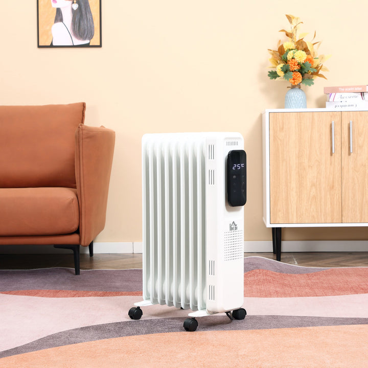 HOMCOM 2180W Oil Filled Radiator, 9 Fin, Portable Electric Heater with LED Display, 24H Timer, 3 Heat Settings, Adjustable Thermostat, Remote Control