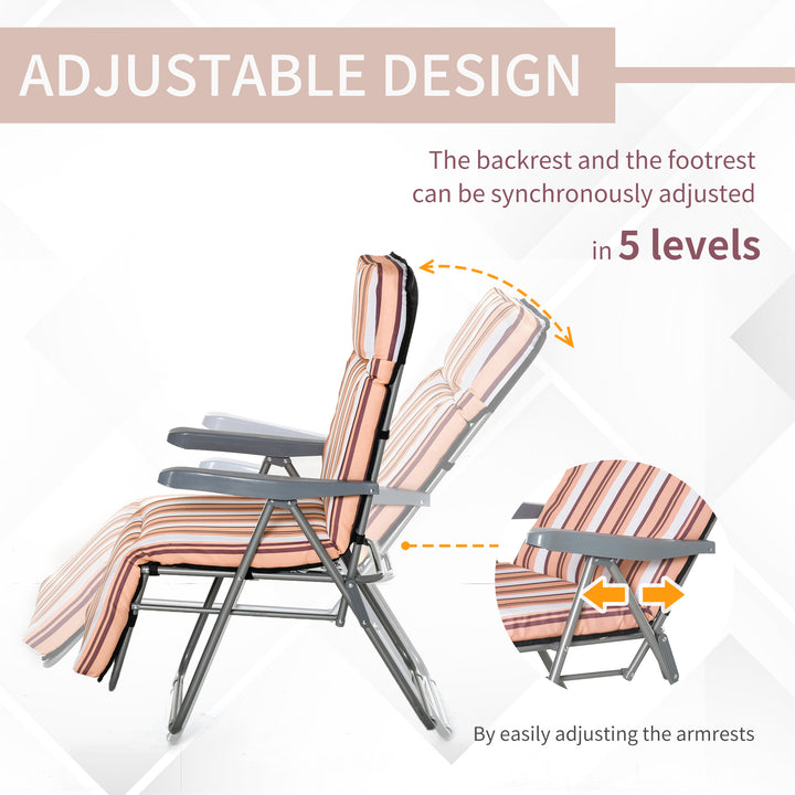 Outsunny Set of 2 Garden Sun Lounger Outdoor Reclining Seat Cushioned Seat Foldable Adjustable Recliner Orange and White