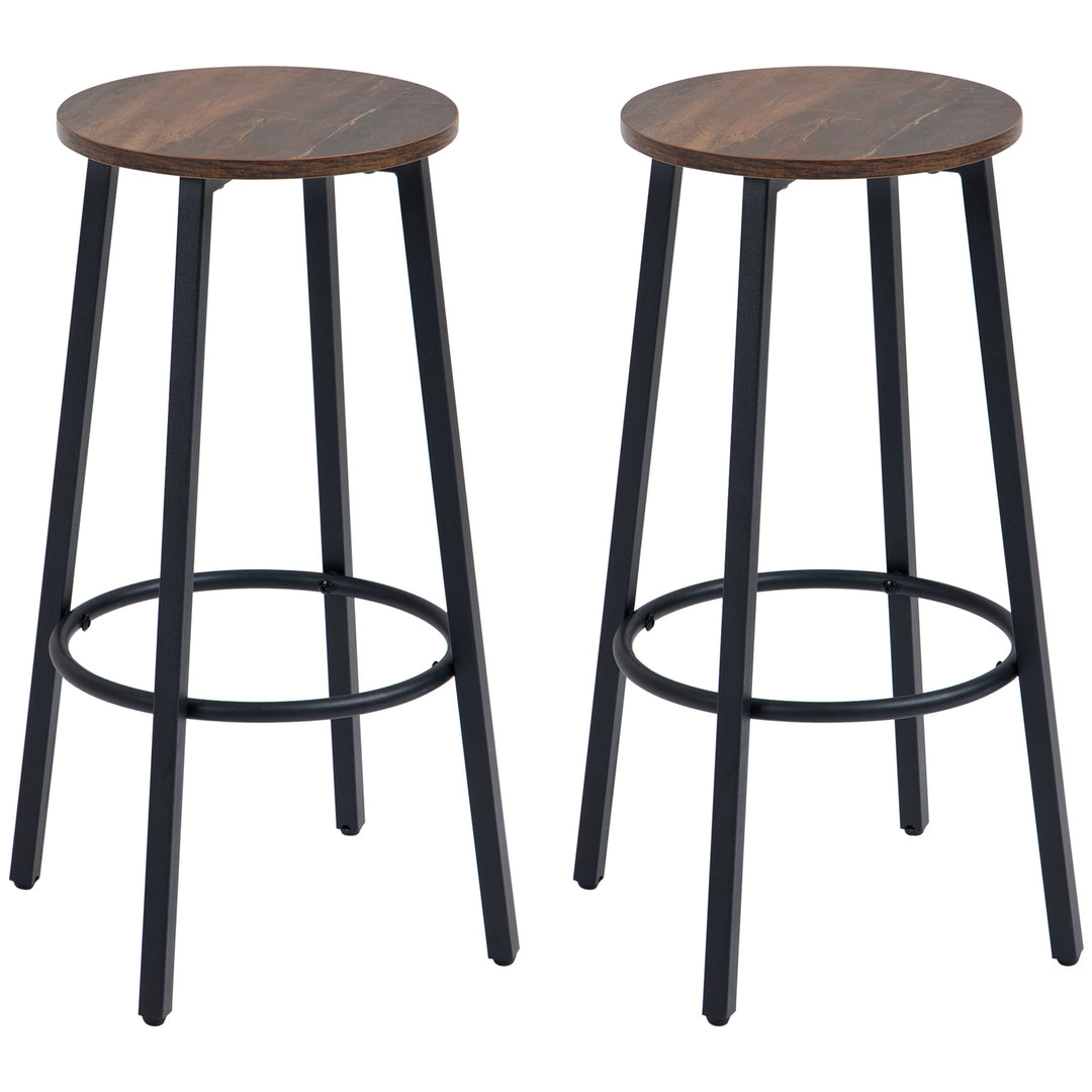 Bar Stools Set of 2, Industrial Breakfast Bar Stools with Round Footrest and Steel Legs for Dining Room, Kitchen, Rustic Brown
