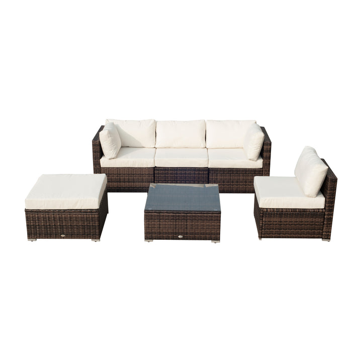 5-Seater Rattan Furniture Set- Brown/Milk White