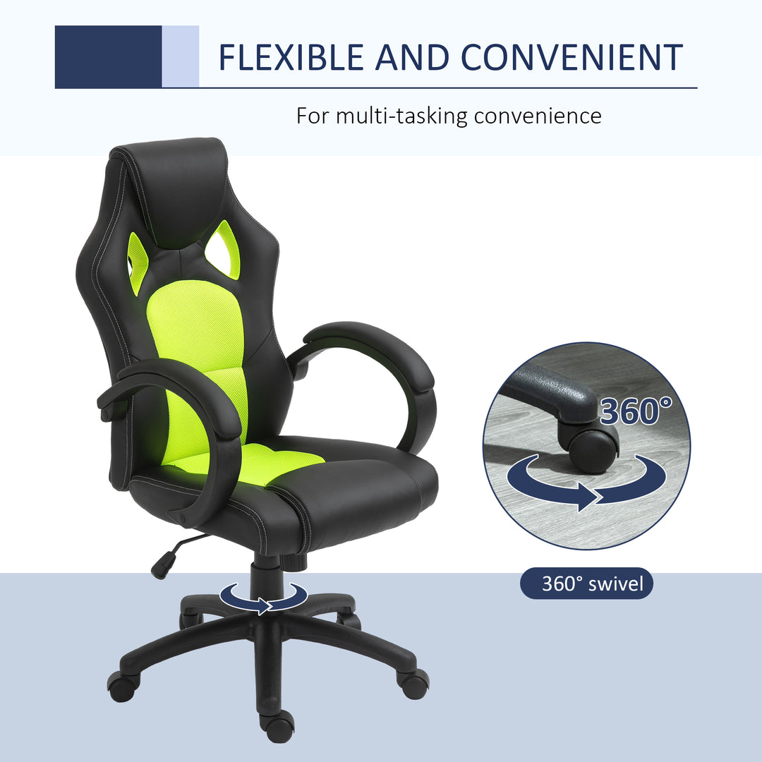 High-Back Gaming Chair Swivel Home Office Computer Racing Gamer Desk Chair, Black Green