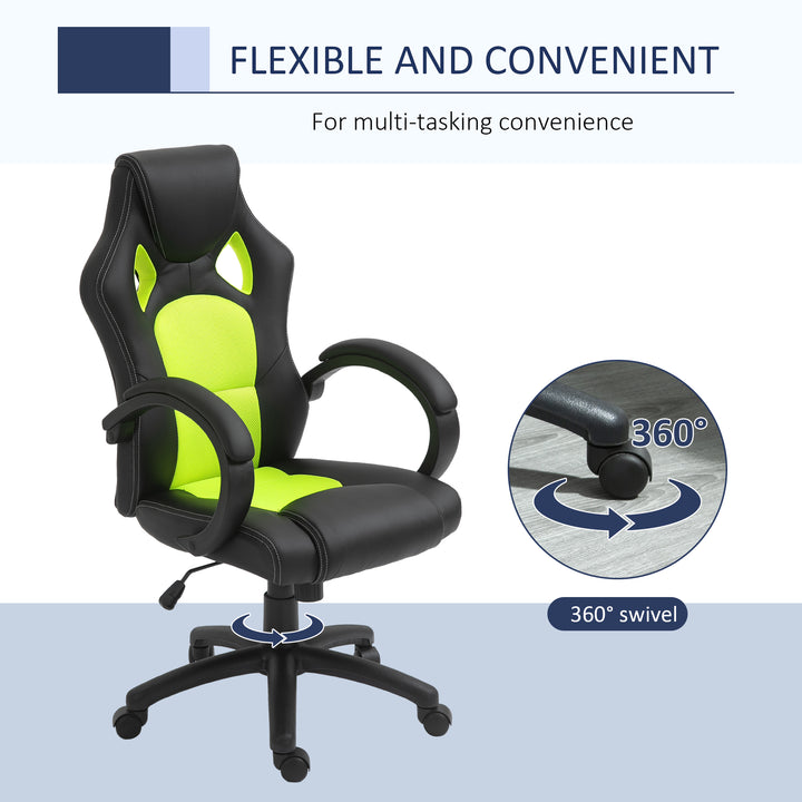 High-Back Gaming Chair Swivel Home Office Computer Racing Gamer Desk Chair, Black Green
