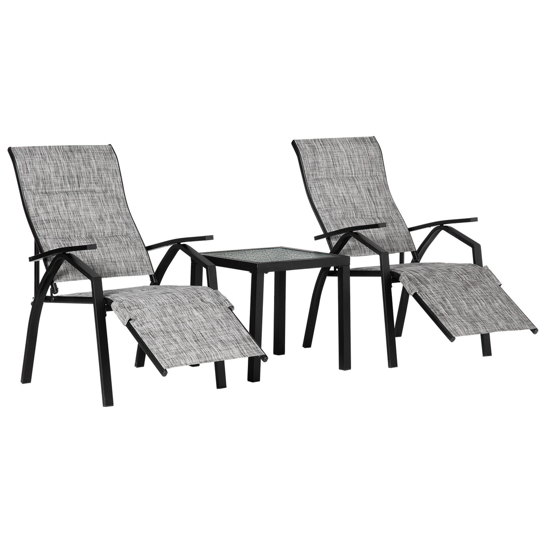 Lounger Chair Set of 3 with Adjustable Backrest and Footrest, Patio Chaise Lounge with Side Table, Grey
