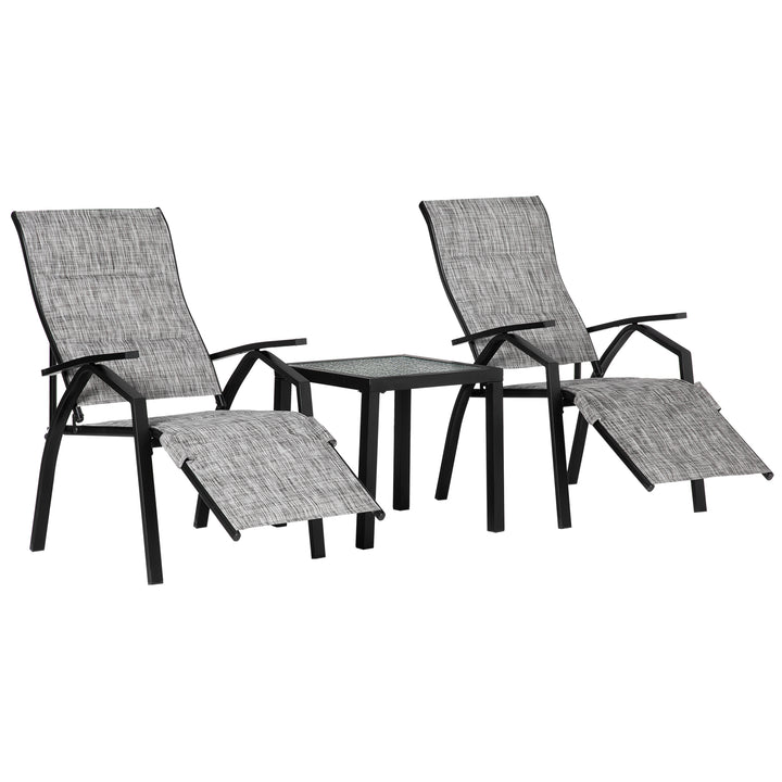 Lounger Chair Set of 3 with Adjustable Backrest and Footrest, Patio Chaise Lounge with Side Table, Grey