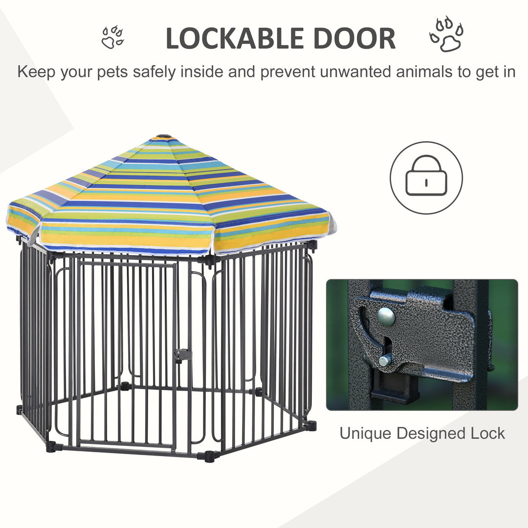PawHut Heavy-Duty Outdoor Pet Cage Kennel with Weather-Resistant Polyester Roof, Locking Door, &amp; Metal Frame 122cmx105cmx119cm
