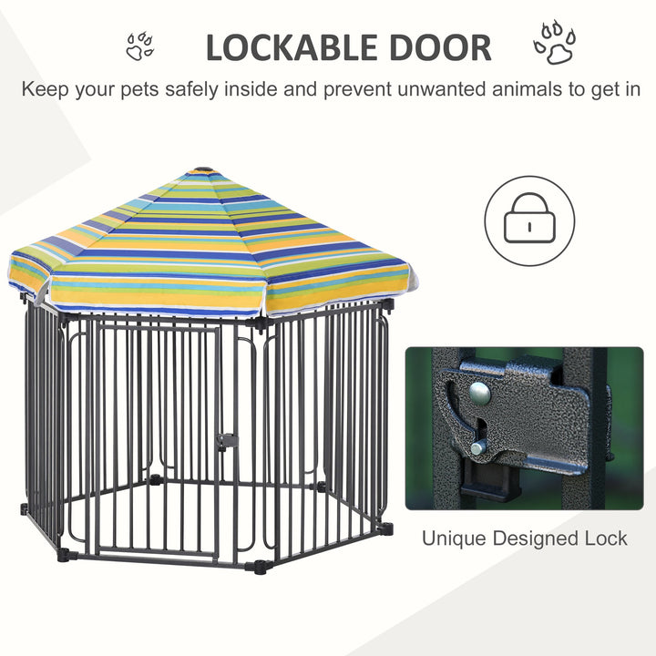 PawHut Heavy-Duty Outdoor Pet Cage Kennel with Weather-Resistant Polyester Roof, Locking Door, &amp; Metal Frame 122cmx105cmx119cm