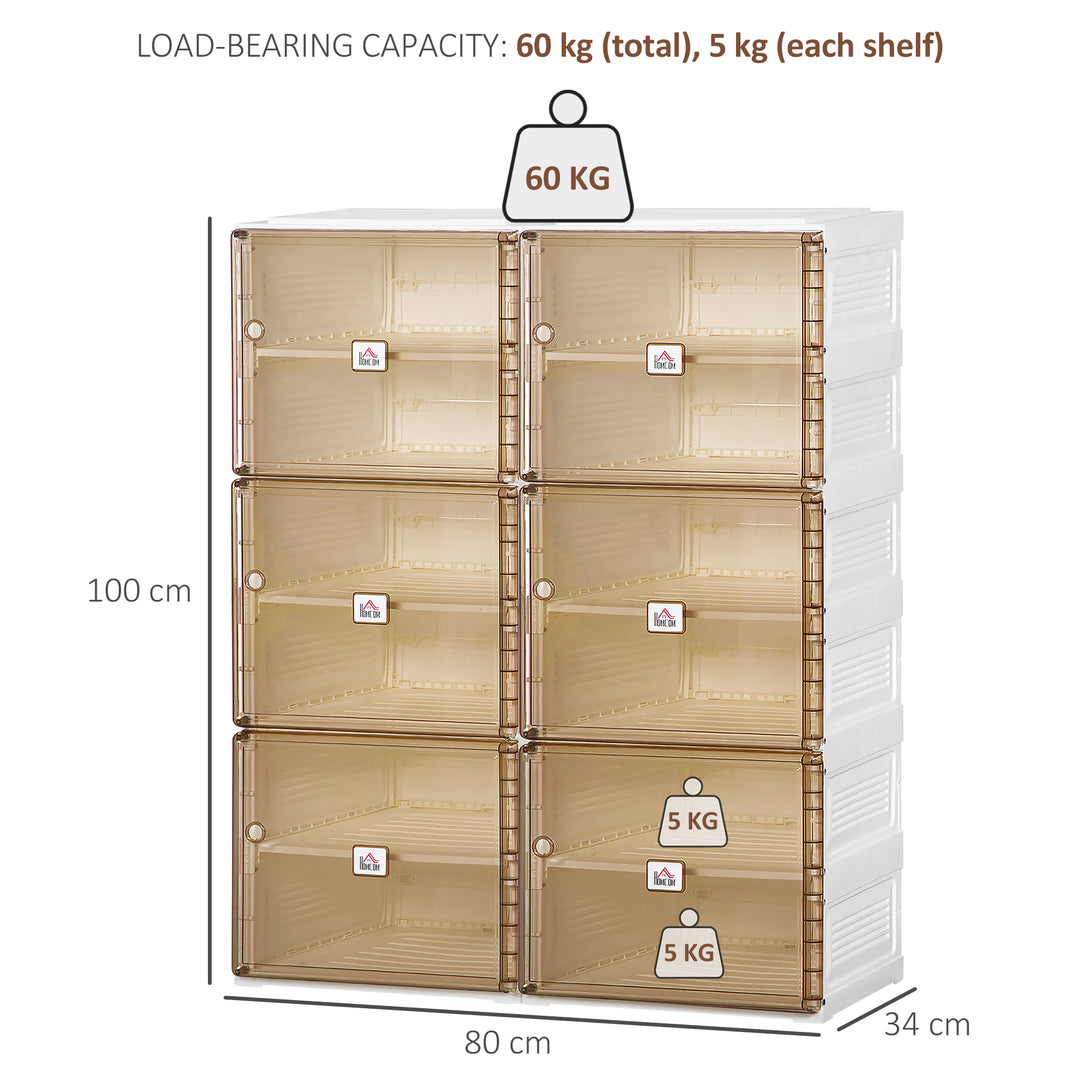 Portable Shoe Cabinet, Folding Shoe Storage Organizer with Ten Compartments, Magnet Doors, Holds up to 20 Pairs, for Hallway, White and Brown