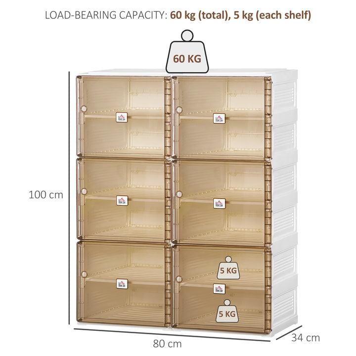 Portable Shoe Cabinet, Folding Shoe Storage Organizer with Ten Compartments, Magnet Doors, Holds up to 20 Pairs, for Hallway, White and Brown