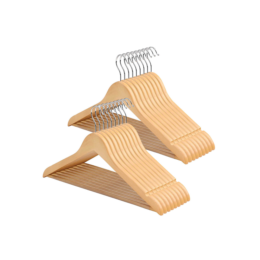 SONGMICS 10pcs Natural Wooden Clothes Hangers with Non-Slip Bar 360 Degree Rotating Hook CRW001-10