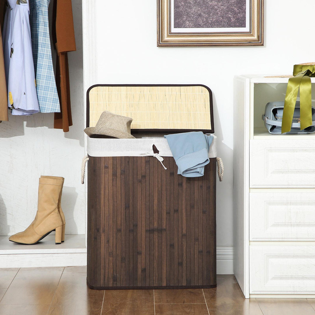 Divided Clothes Hamper with Clip Lid and Handles