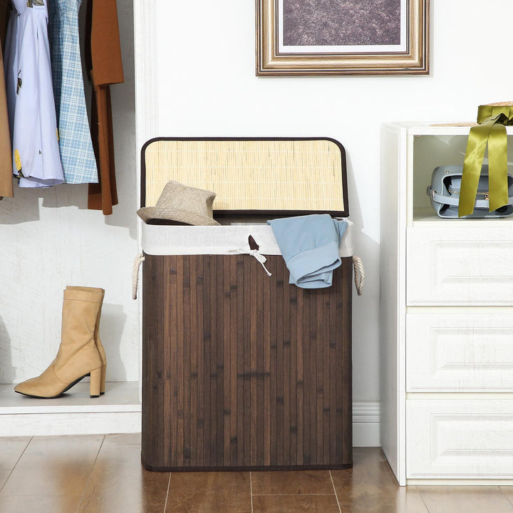 Divided Clothes Hamper with Clip Lid and Handles