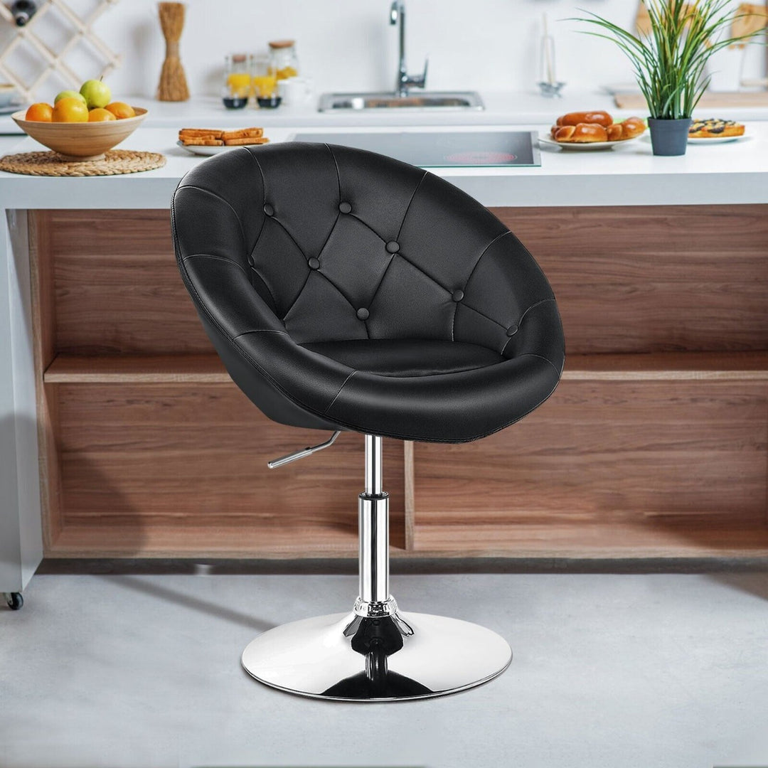 Adjustable Bar Stool PU Leather 360° Swivel Vanity Chair-Black