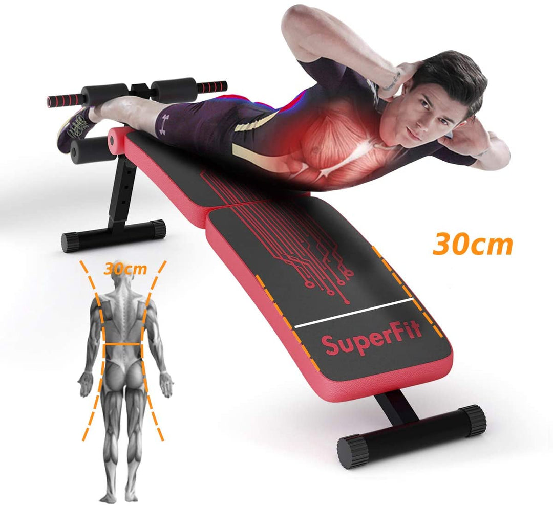 Sit Up Bench, Foldable Abdominal Training Workout with 4 Adjustable Height-Red