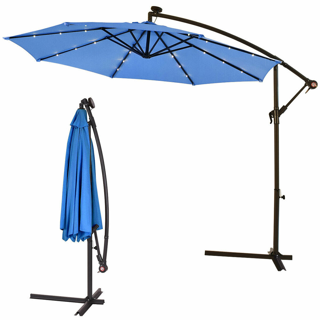 3m Cantilever Garden Parasol with LED Lights-Blue