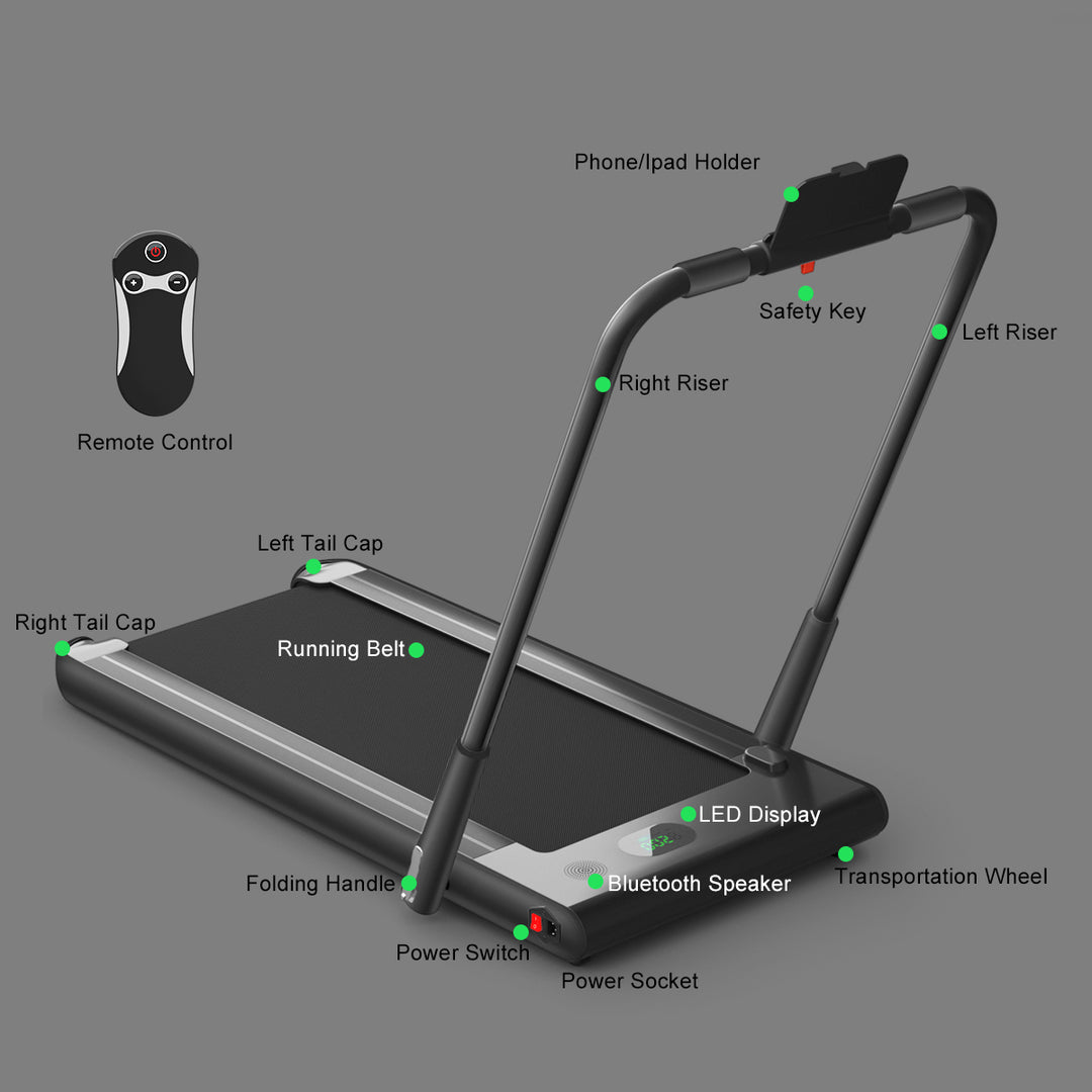 Folding Treadmill with LED Display Bluetooth Speaker-Black