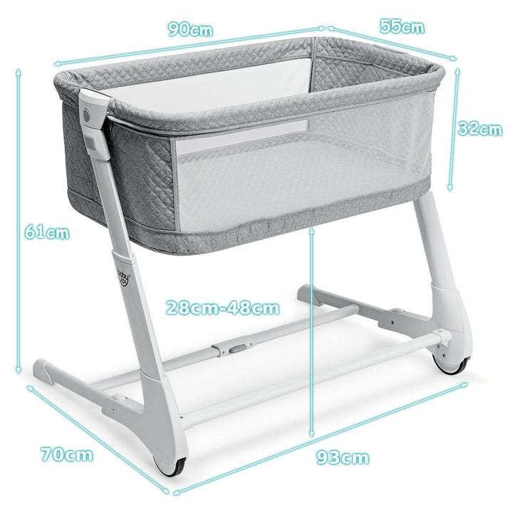 Baby Bedside with Washable Mattress and Breathable Mesh-Grey