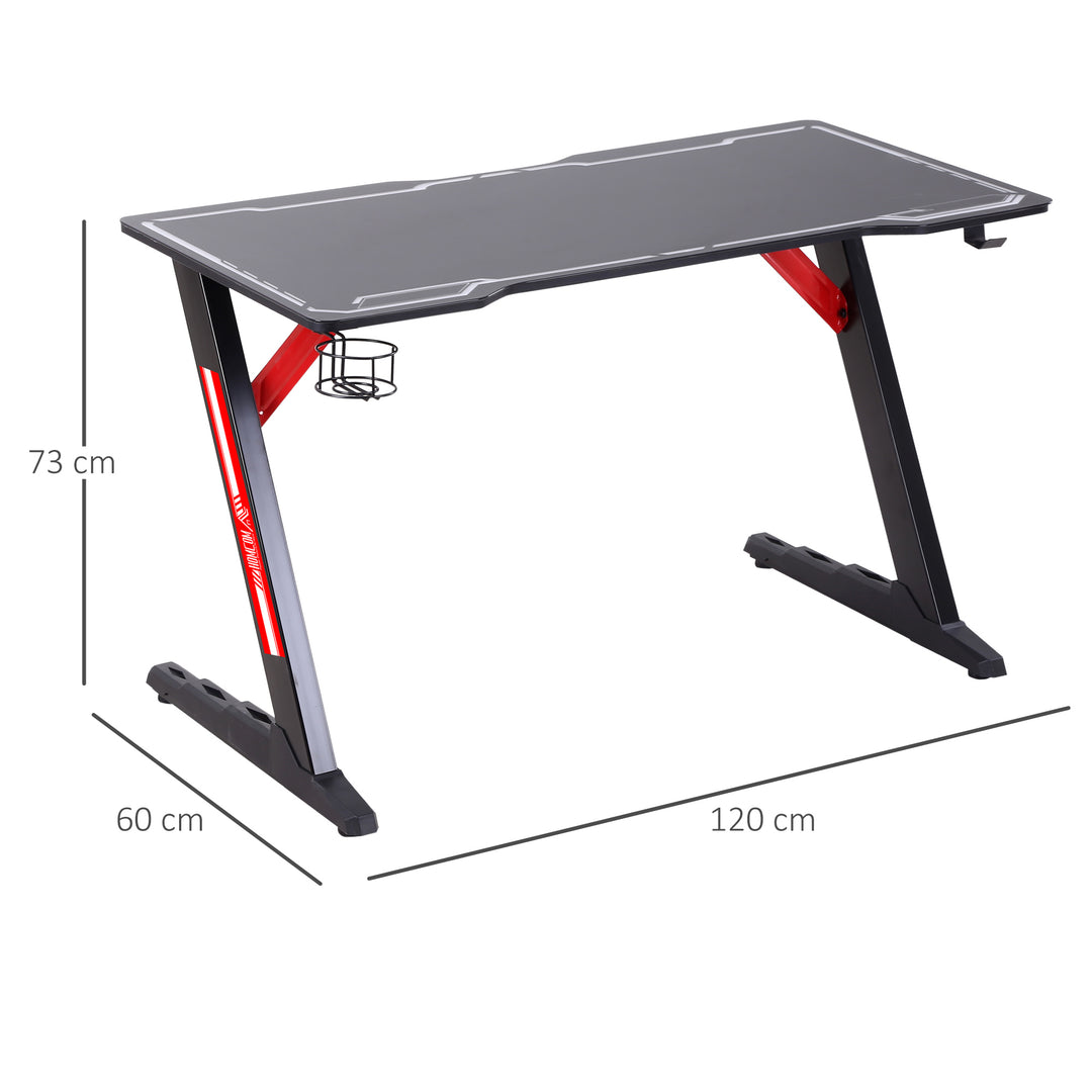 HOMCOM LED Gaming Desk, 120cm Racing Style Computer Table with Lights Cup Holder Headphone Hook Cable Management E-Sport Study Workstation – Black
