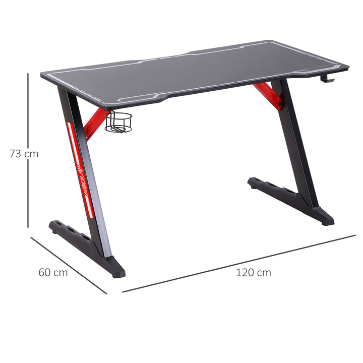 HOMCOM LED Gaming Desk, 120cm Racing Style Computer Table with Lights Cup Holder Headphone Hook Cable Management E-Sport Study Workstation – Black