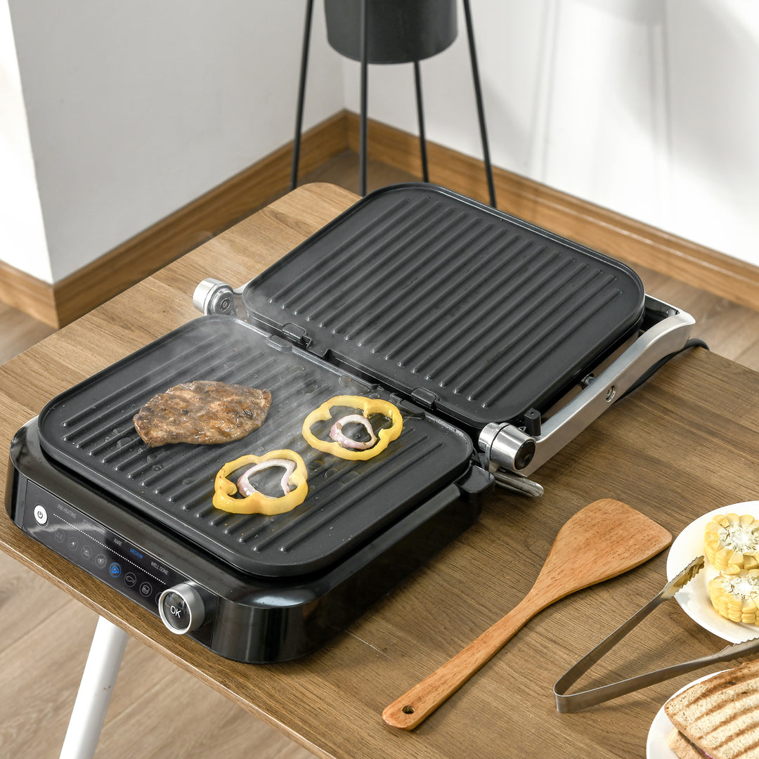 Health Grill & Panini Press, 2100W Electric Non-stick Grill with 180° Flat Open, Drip Tray, Removable Plate, Spatula and 8 Automatic Settings