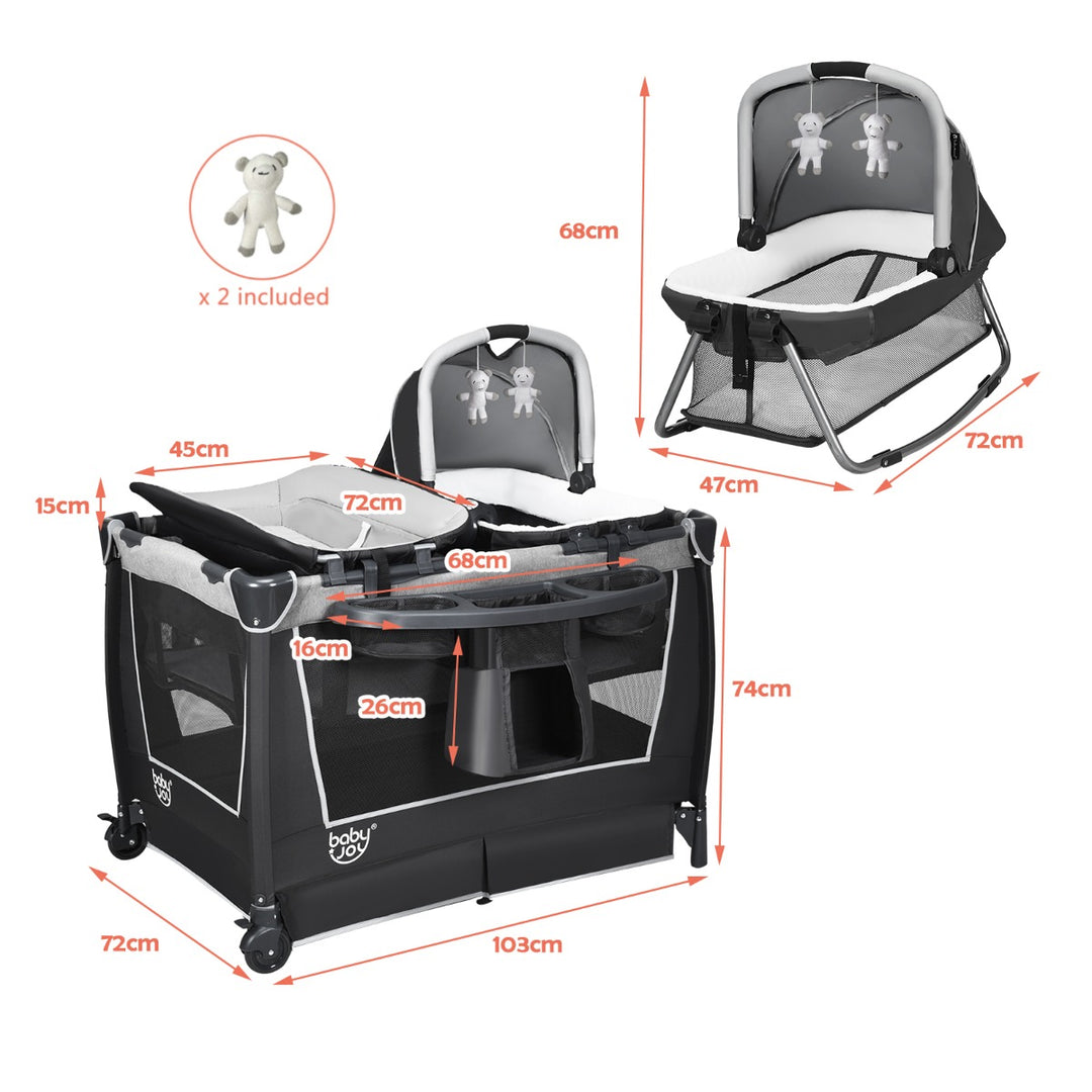 Travel Cot / Playpen with Removable Bassinet-Grey