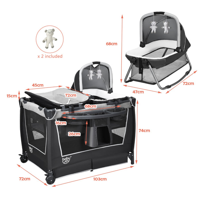 Travel Cot / Playpen with Removable Bassinet-Grey
