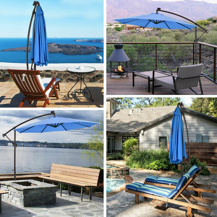 3m Cantilever Garden Parasol with LED Lights-Blue
