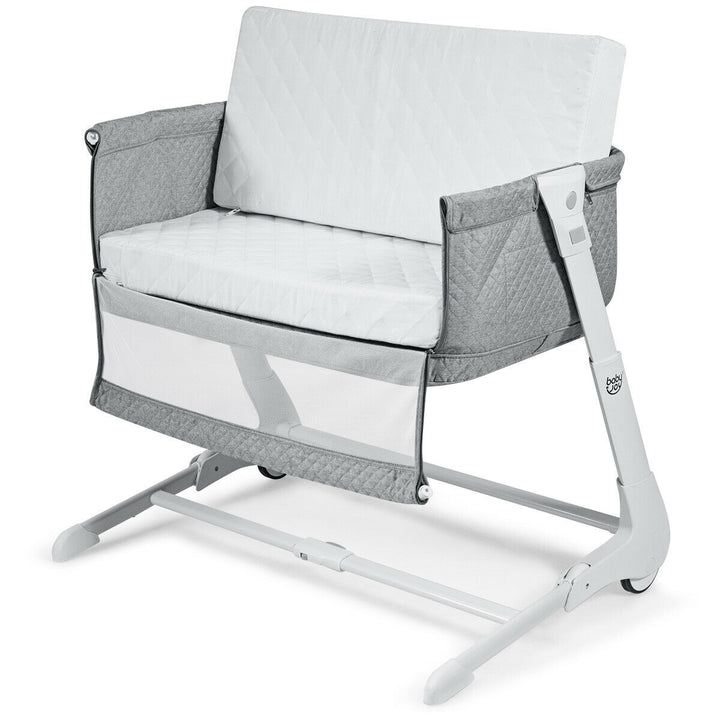 Baby Bedside with Washable Mattress and Breathable Mesh-Grey