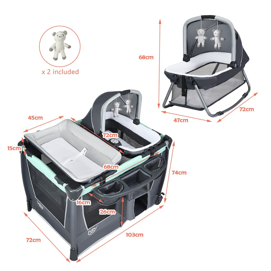Travel Cot / Playpen with Removable Bassinet-Green