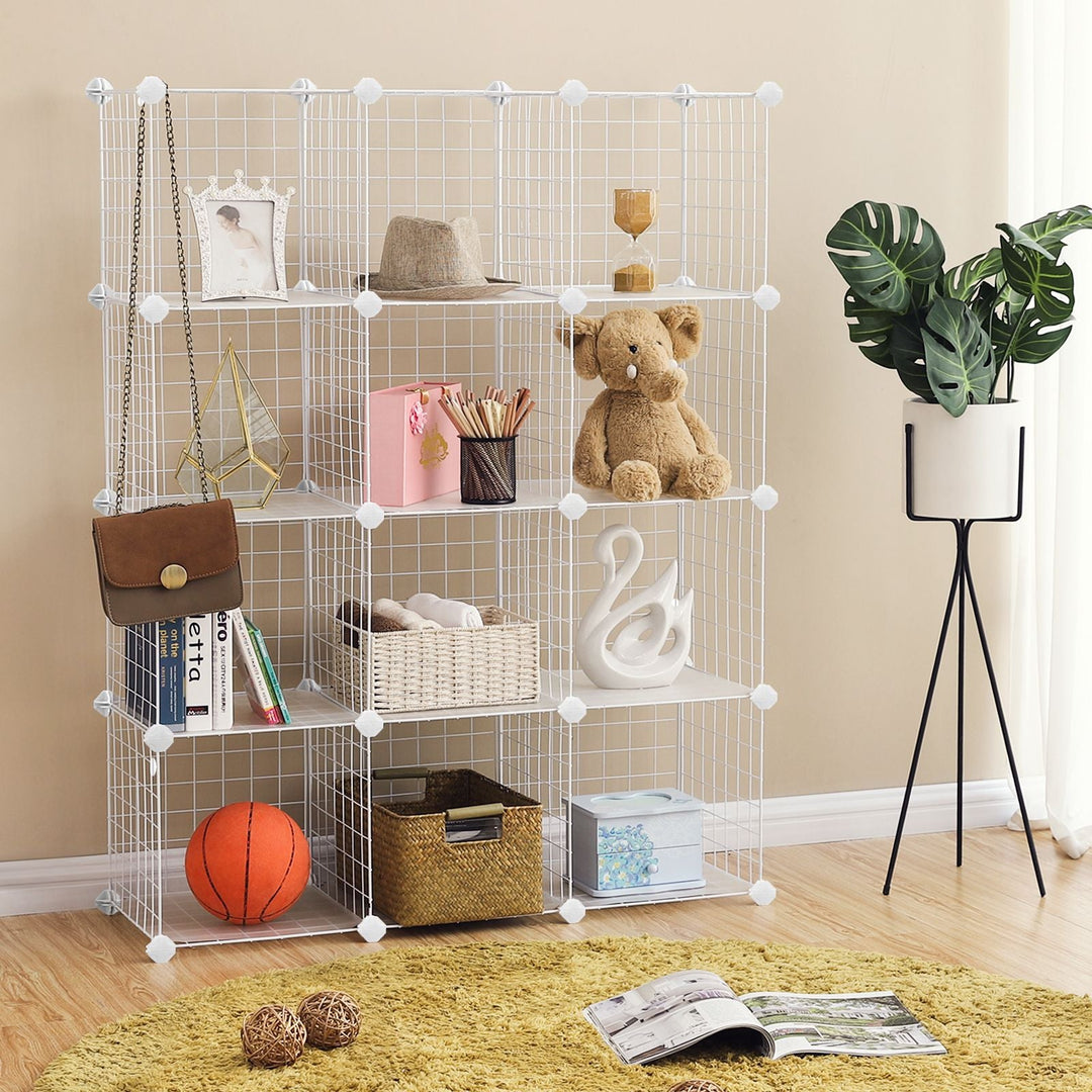 Interlocking Shelving Unit with Metal Mesh Shelves + PP Plastic Sheets for Books Shoes Toys Clothes Tools