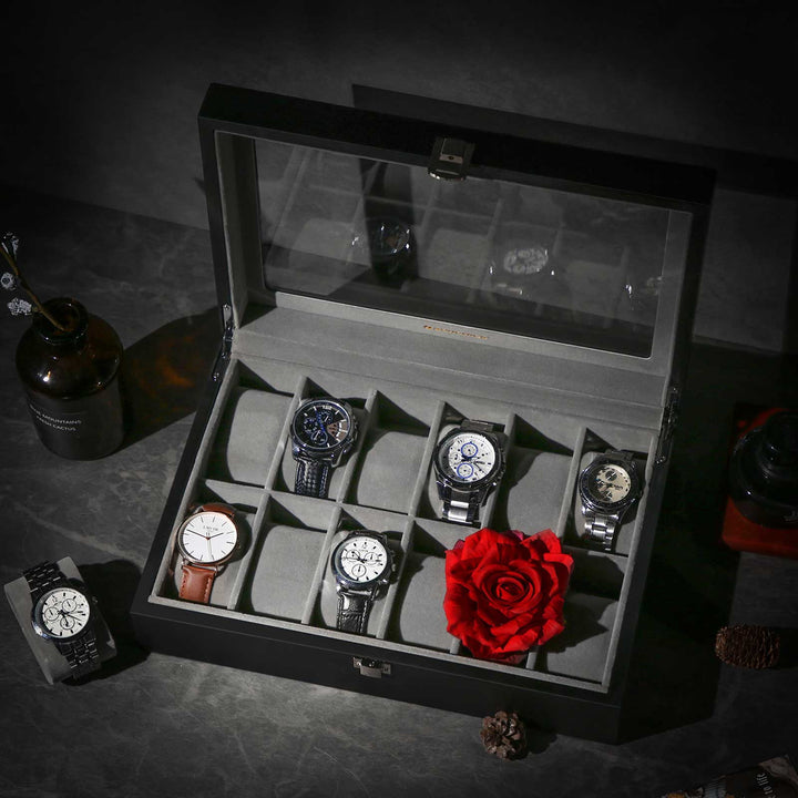 Black 12-Slot Watch Box