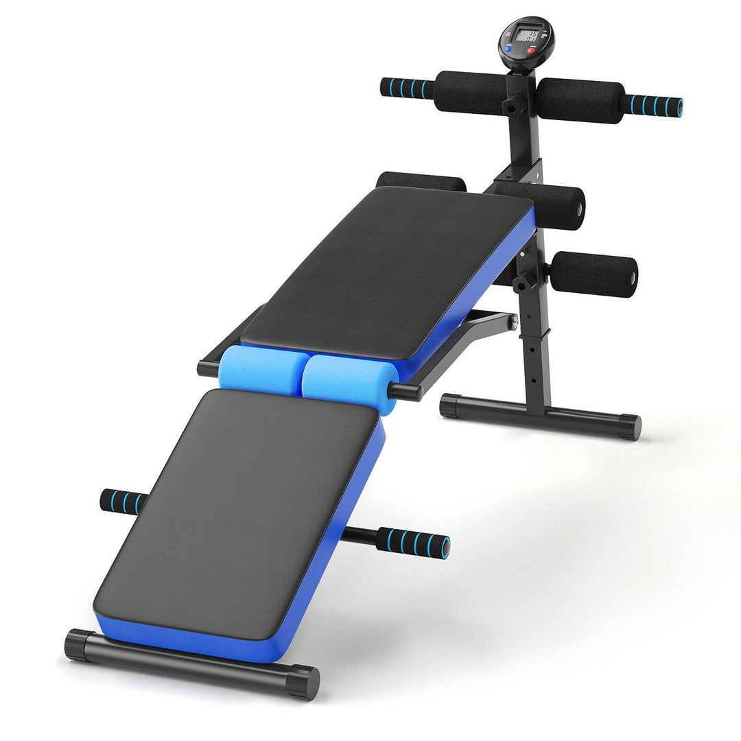 Multi Workout Weight Bench, Foldable, Adjustable with LCD-Blue