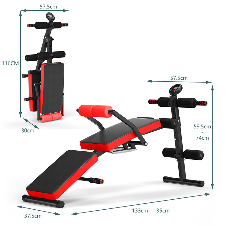 Multi Workout Weight Bench, Foldable, Adjustable with LCD-Red