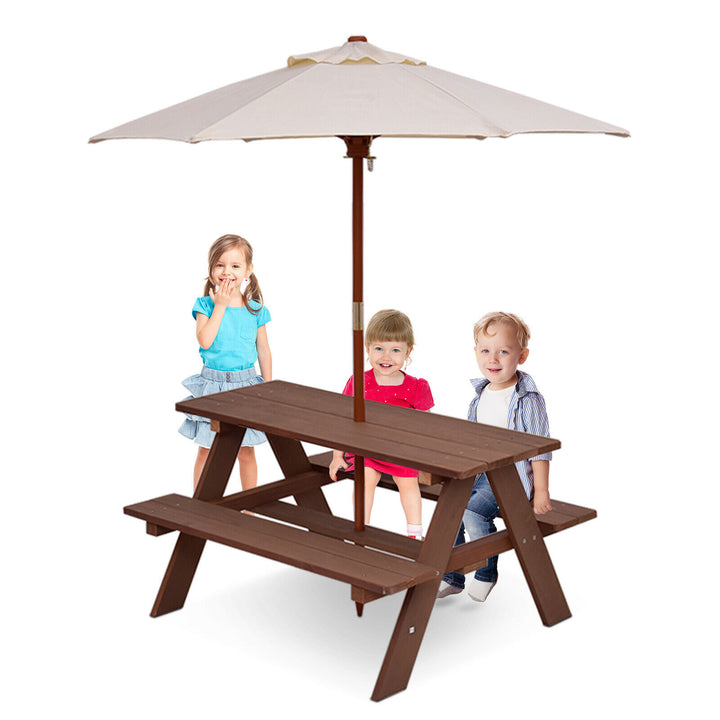 Children's Garden Picnic Table Bench with Sun Umbrella