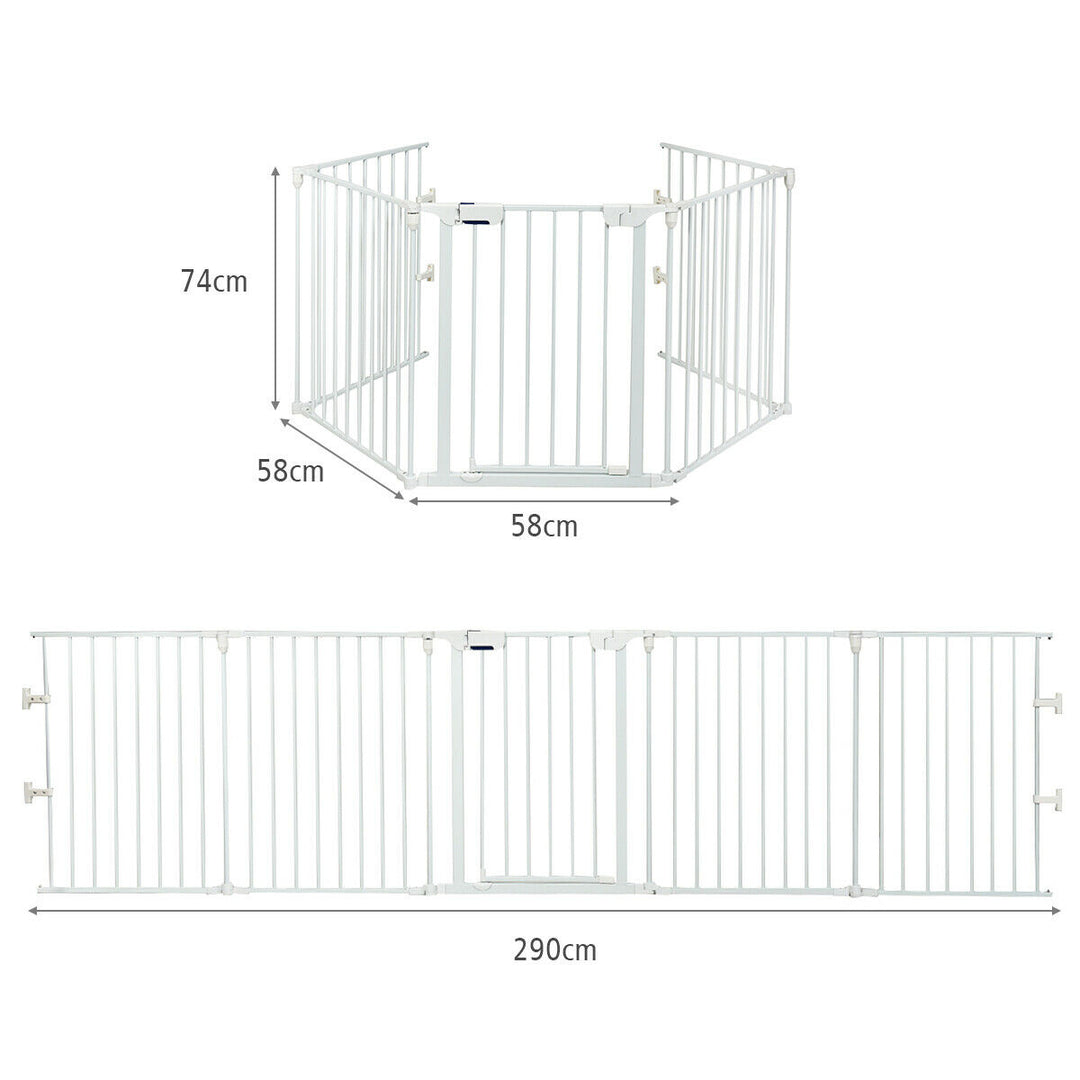 5 Panel Baby Safety Playpen Fireplace Barrier Gate Room Divider-White