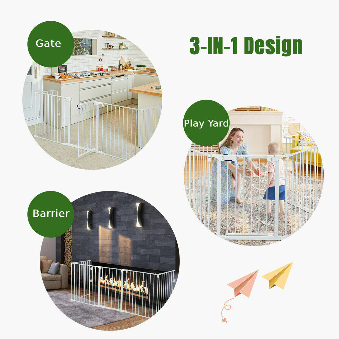 5 Panel Baby Safety Playpen Fireplace Barrier Gate Room Divider-White