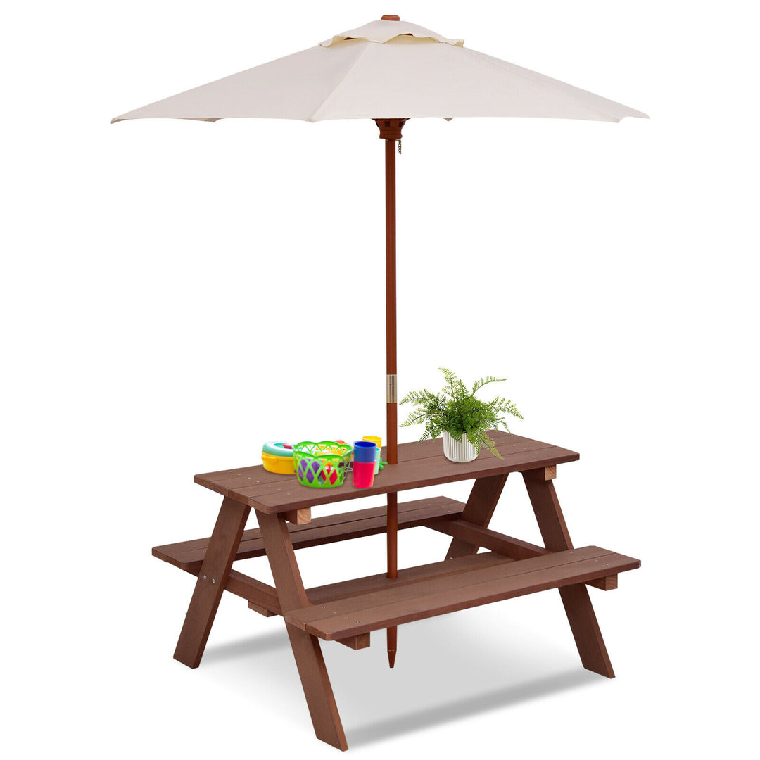 Children's Garden Picnic Table Bench with Sun Umbrella