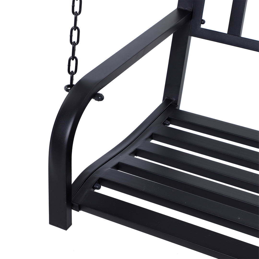 Garden Swing Chair Patio Metal 2 Seater Swing Bench Porch Balcony Bench Loveseat Minimalist Style - Black