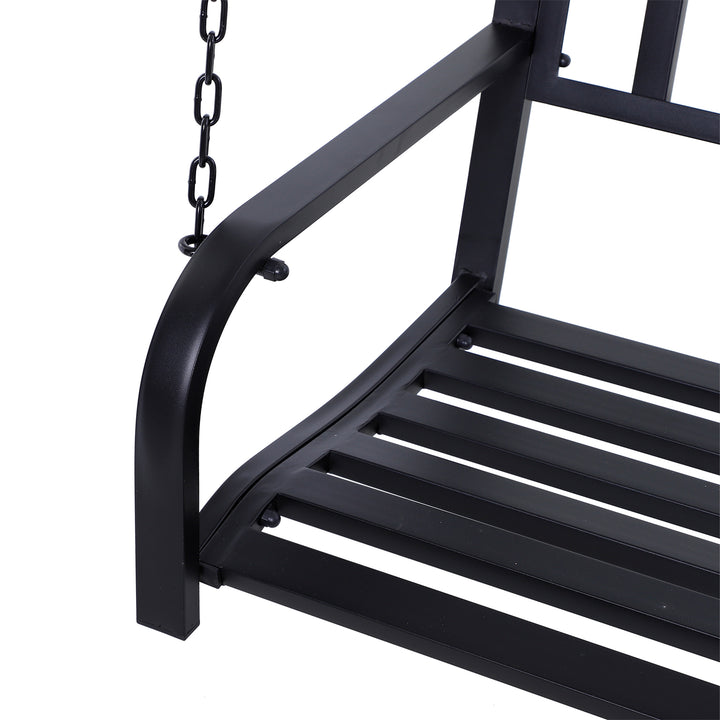 Garden Swing Chair Patio Metal 2 Seater Swing Bench Porch Balcony Bench Loveseat Minimalist Style - Black