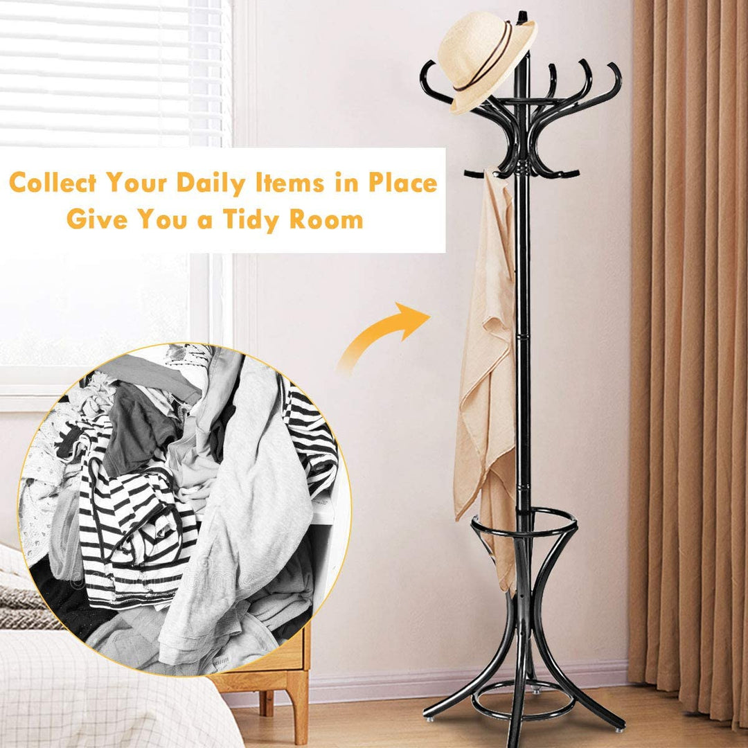 Floor Standing Hat Coat Wood Hanger w/ Umbrella Rack Prestige-Black