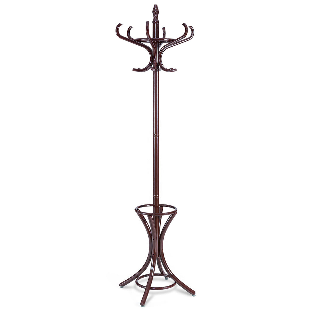 Floor Standing Hat Coat Wood Hanger w/ Umbrella Rack Prestige-Mahogany