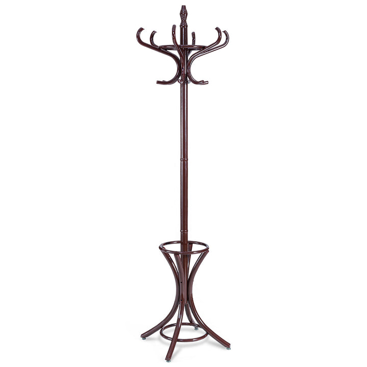 Floor Standing Hat Coat Wood Hanger w/ Umbrella Rack Prestige-Mahogany