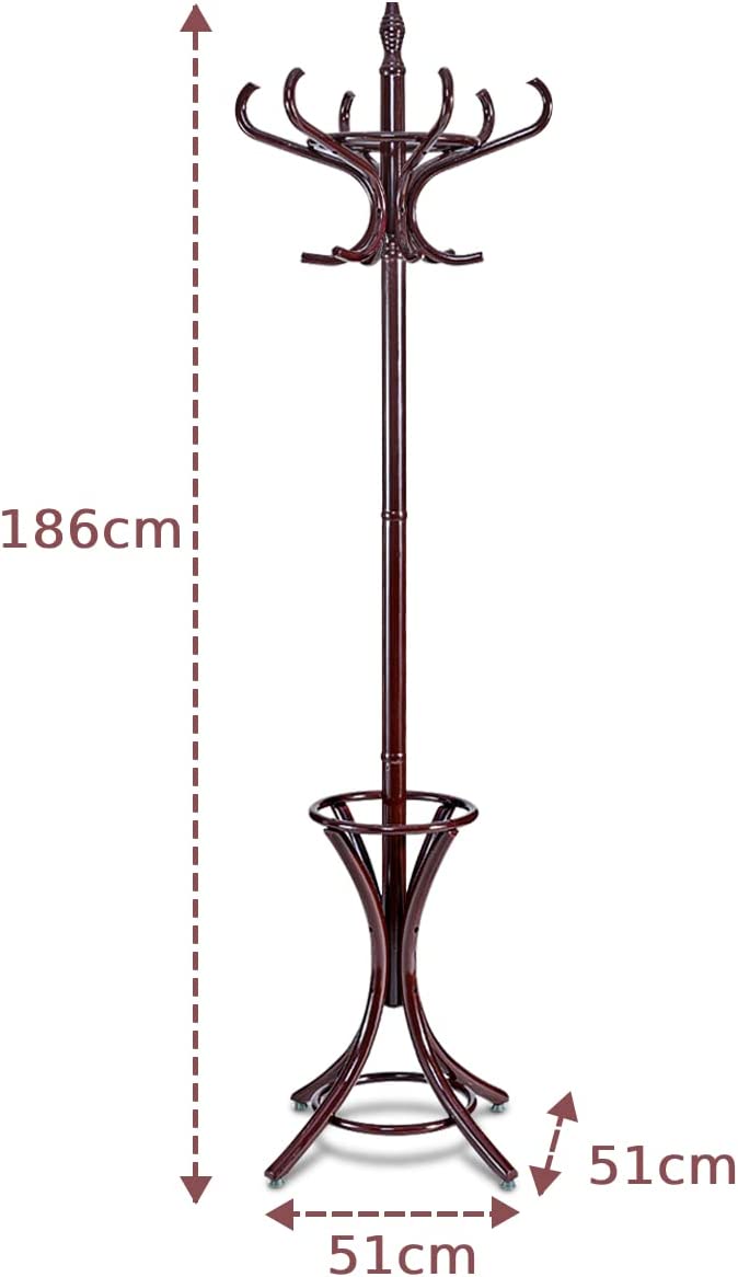 Floor Standing Hat Coat Wood Hanger w/ Umbrella Rack Prestige-Mahogany