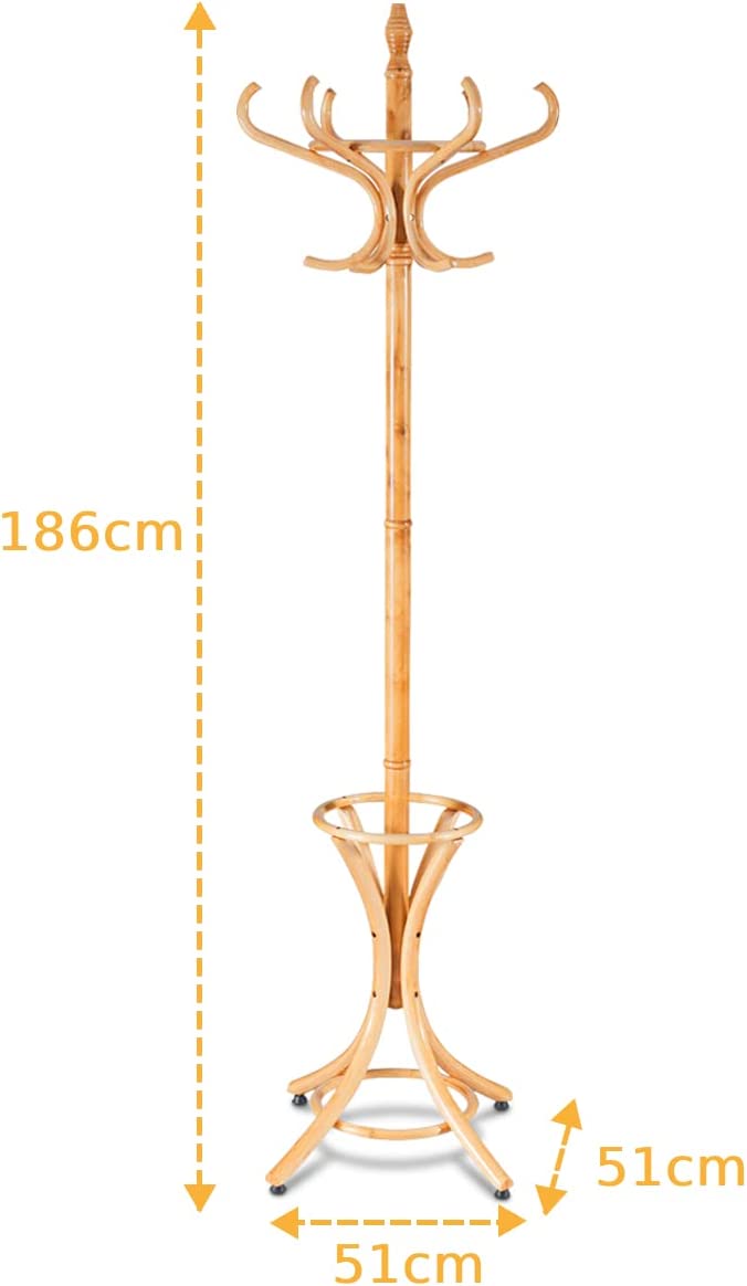 Floor Standing Hat Coat Wood Hanger w/ Umbrella Rack Prestige-Oak
