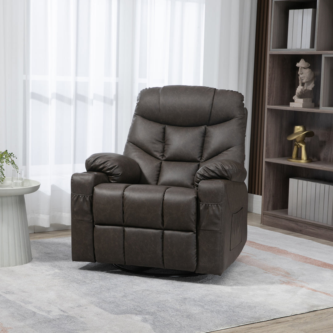 Manual Reclining Chair, Recliner Armchair with Faux Leather, Footrest, Cup Holders, 86x93x102cm, Brown