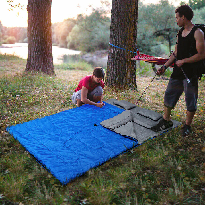 Double Sleeping Bag Extra Large Waterproof with Carrying Bag-Blue