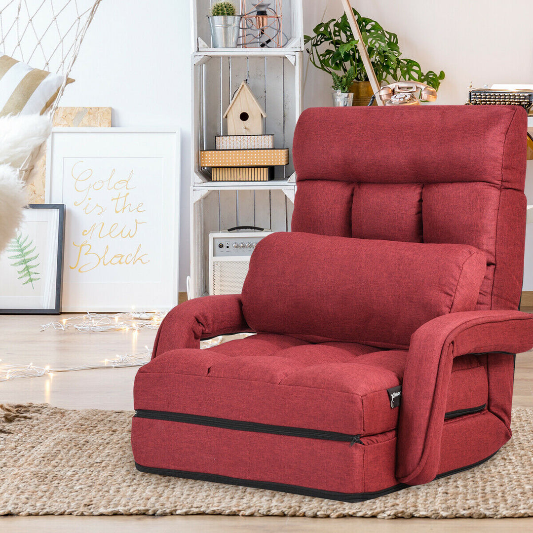 Adjustable Folding Floor Lazy Chair with Pillow-Red